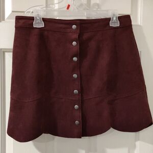 American Eagle Scalloped-Hem Maroon Suede Mini Skirt - Size 12